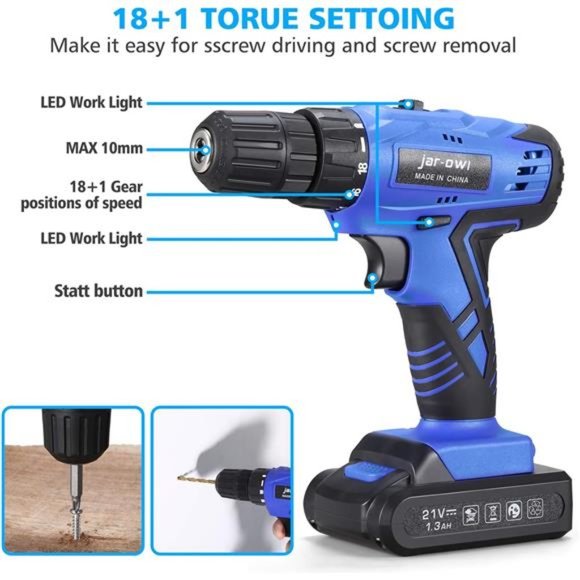 Tool Set with Drill, 21V Cordless Drill Drive Set with 112pcs Hand Tool Kit - Picture 4 of 6